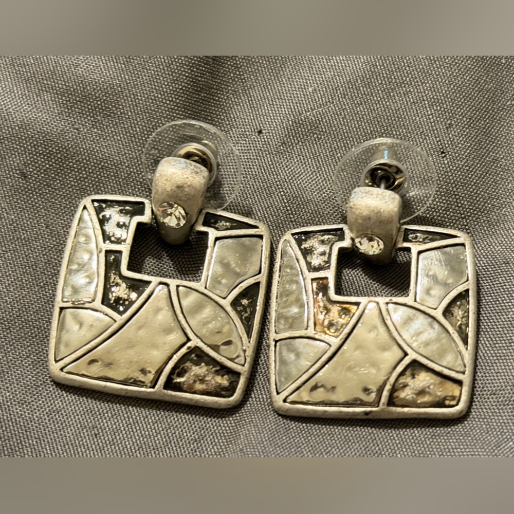 Silver Geometric Earrings - Picture 7 of 9